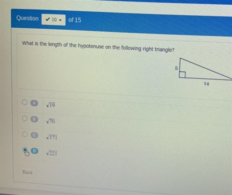 What is the length of the hypotenuse on the following right triangle ￼￼-example-1