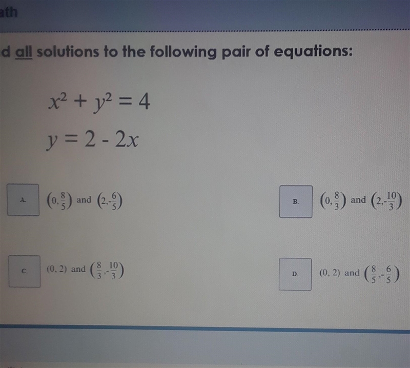 Find all solutions to the following pair of equations: ​-example-1