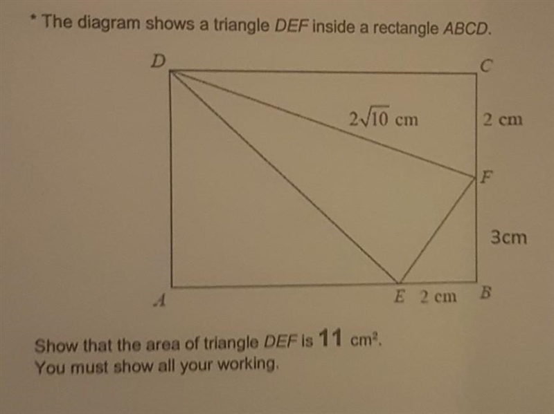 Show that the area of triangle DEF is 11 cm2.​-example-1