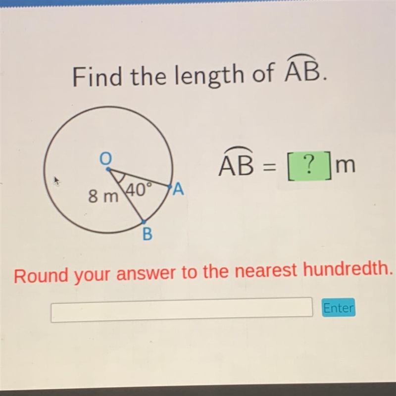 Acellus Find the length of AB. ÁB = [ ? ]m 8 m 40° YA B Round your answer to the nearest-example-1