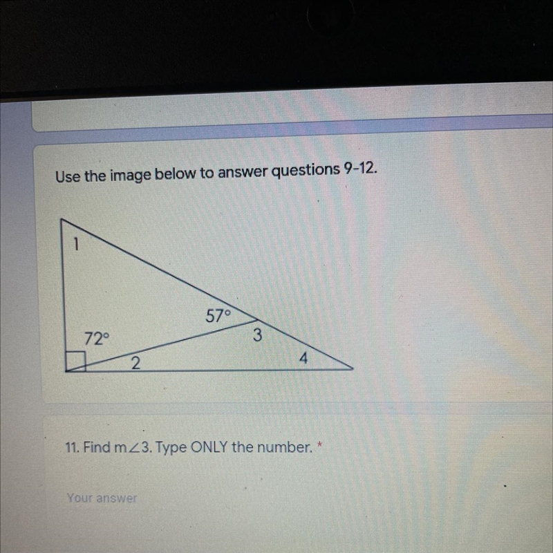 Use the image below to answer questions 9-12 find the measure of angle 3-example-1