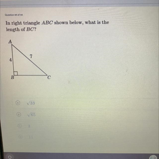 In right triangle ABC shown below, what is the length of BC?-example-1