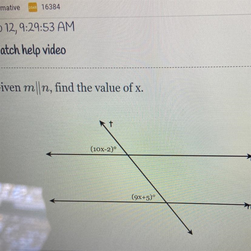 Given m||n, find the value of x. (10x-2) (9x+5)° (with picture)-example-1