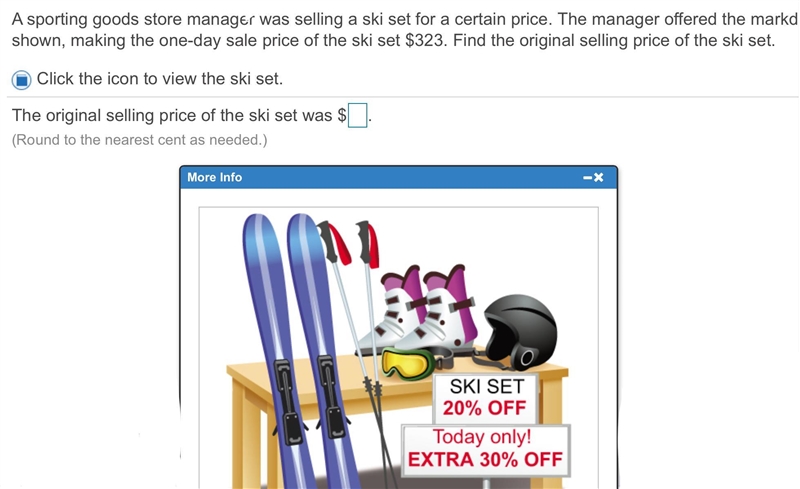 A sporting goods store manager was selling a ski set for a certain price. The manager-example-1