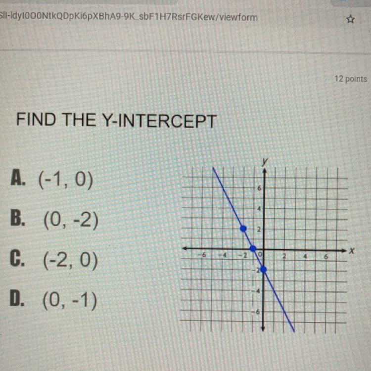 A. (-1,0) B. (0, -2) C. (-2, 0) D. (0, -1)-example-1