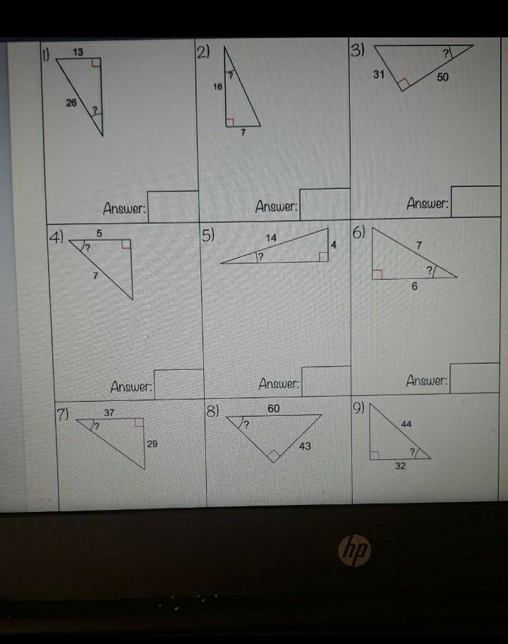 PLEASE HELP THUS IS DUE IN AN HOUR finding angle measures with trig. Find the missing-example-1