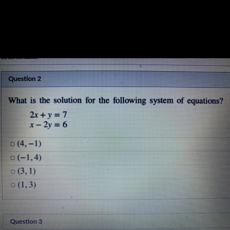 What is the solution for the following system of equations? 2x + y = 7 x - 2y = 6-example-1