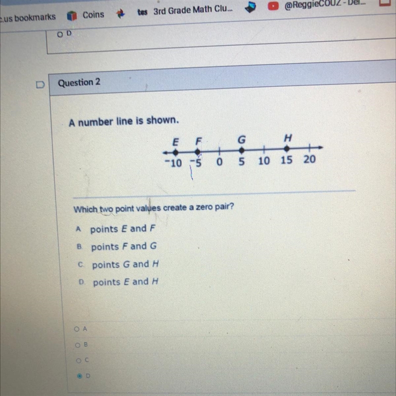 A number line is shown. E F H G + 10 -10 -5 0 15 20 Which two point values create-example-1