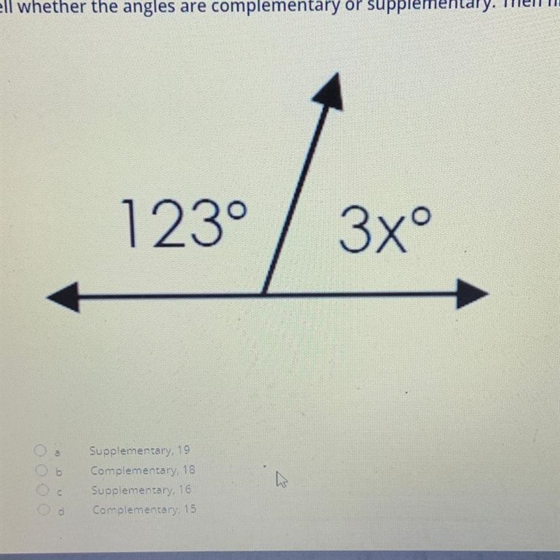 What is x if one and is 123 and the other is 3x on a straight line-example-1