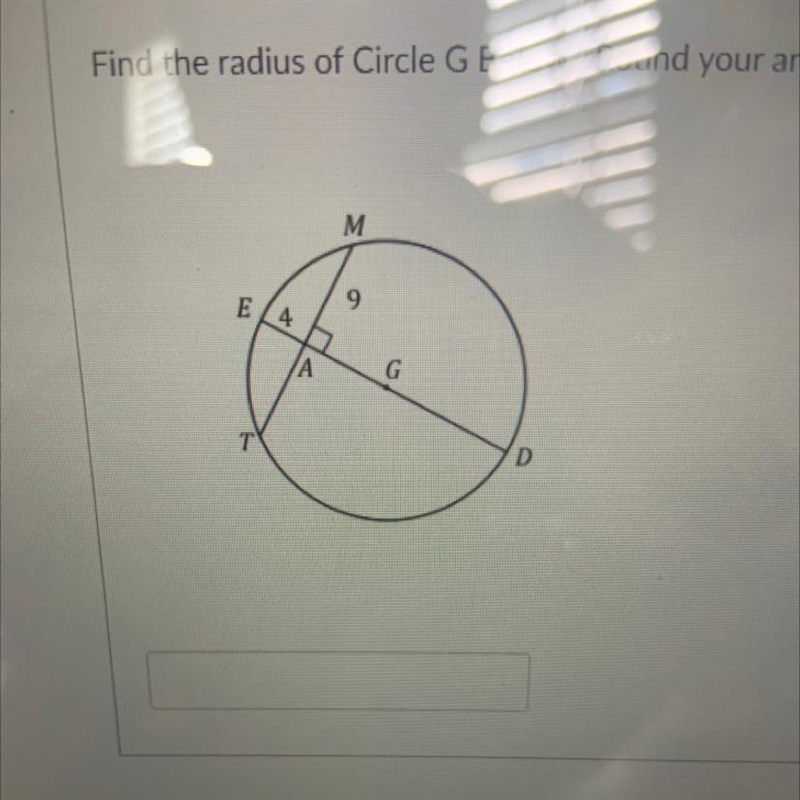 Find the radius of Circle G Below. Round your answer to the nearest hundredth.-example-1