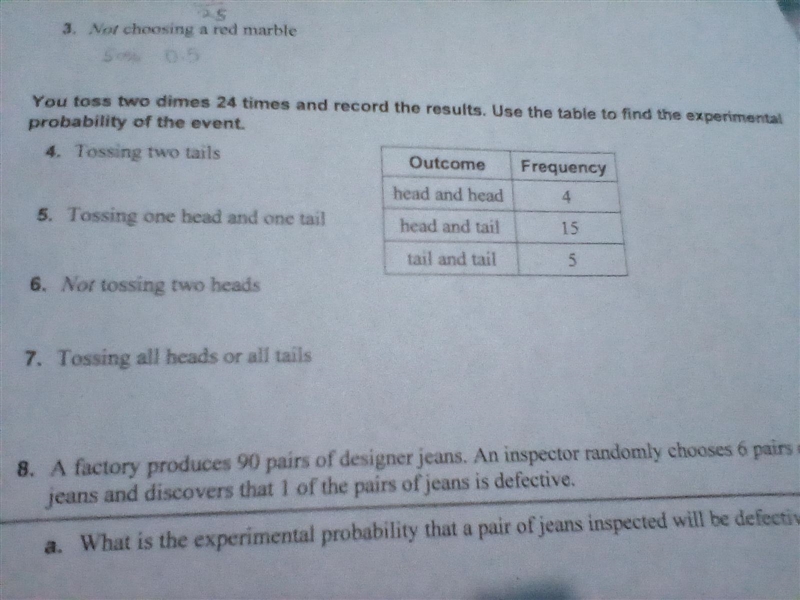 (You toss two dimes 24 times and record the results use the table to find the experimental-example-1