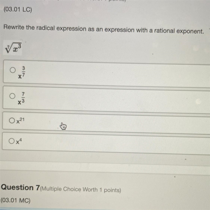 Rewrite the radical expression as an expression with a rational exponent. pls help-example-1