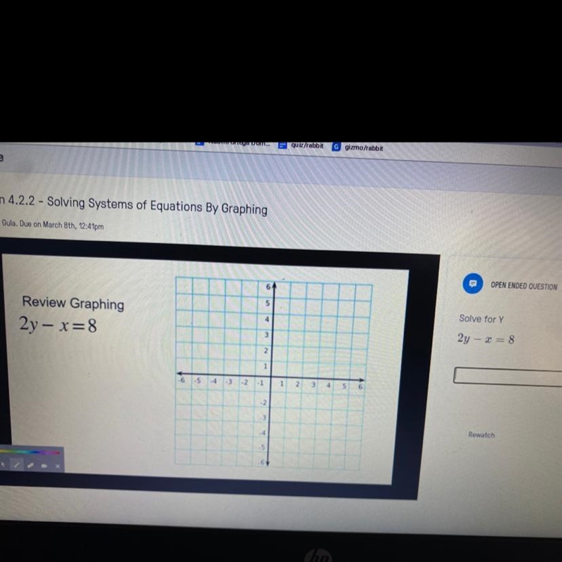 Solve for y 2y - x = 8-example-1