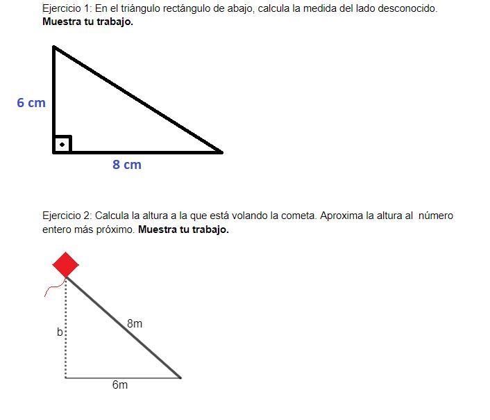 Exercise 1: In the right triangle below, calculate the measurement of the unknown-example-1