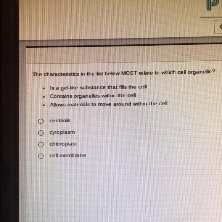 The characteristics in the list below MOST relate to which cell organelle-example-1