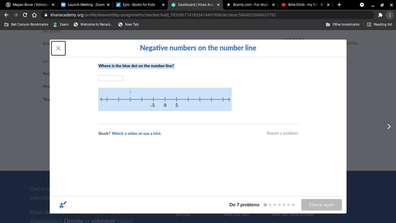 Where is the blue dot on the number line?-example-1