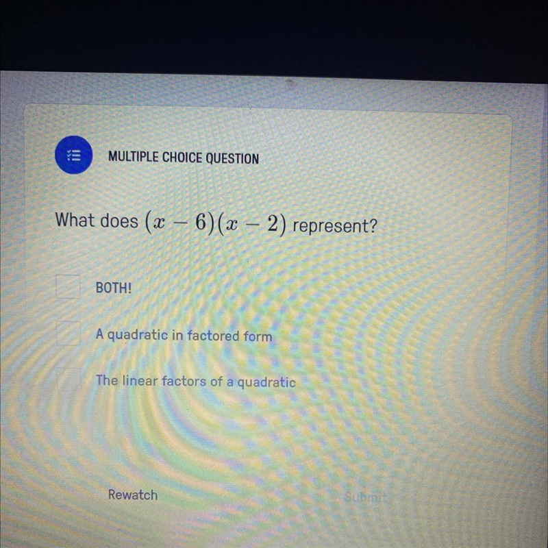 What does (x-6) ( x-2) represent-example-1