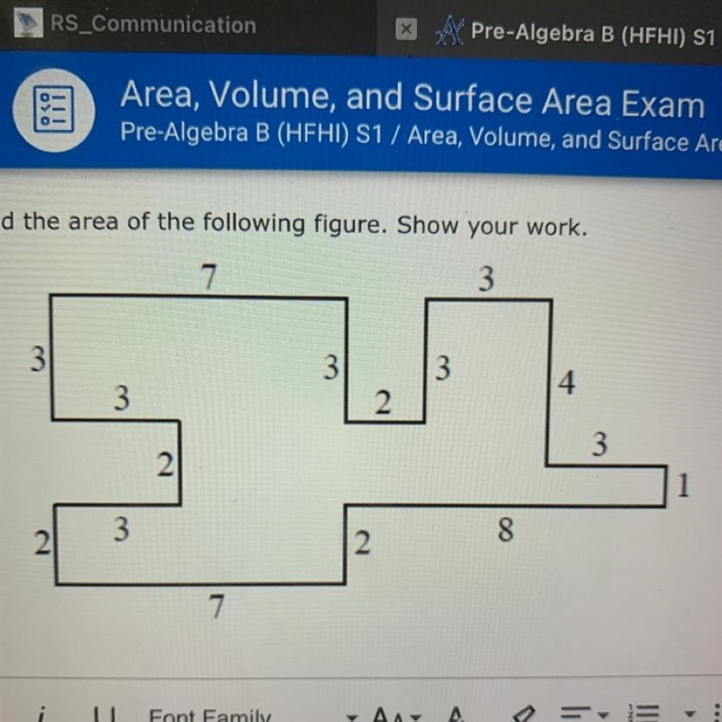 Find the area of the following figure. Show your work-example-1