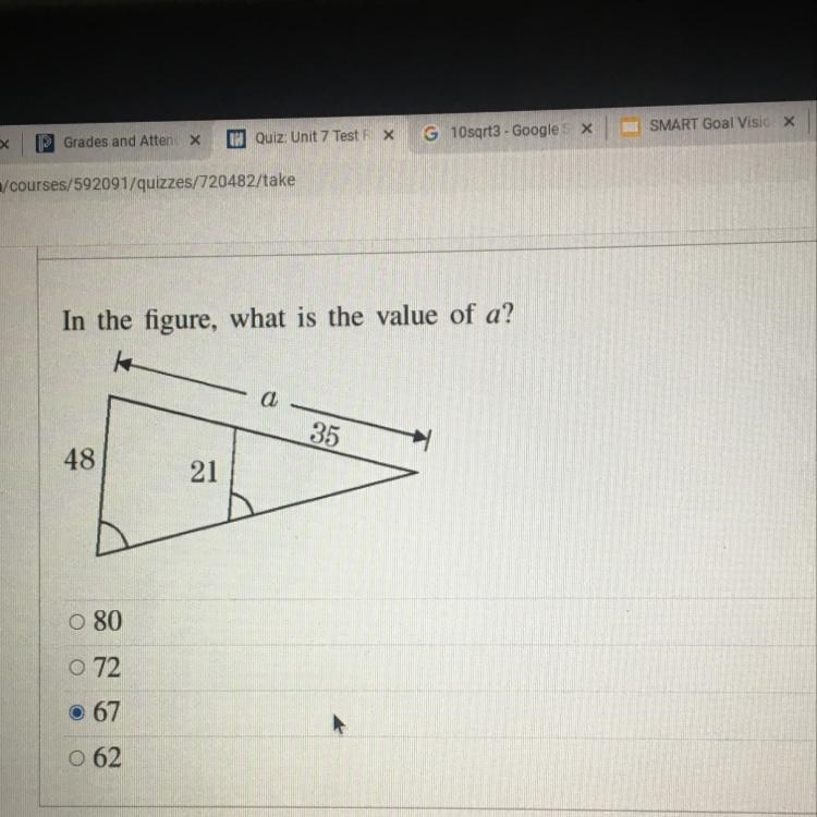 In the figure, what is the value of a? a 35 48 21-example-1