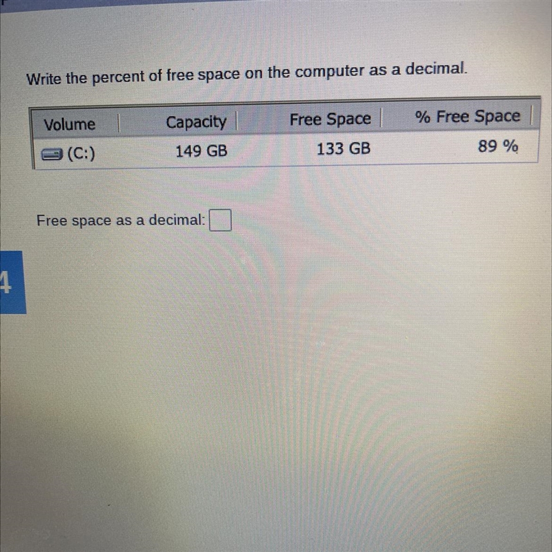 Write the percent of free space on the computer as a decimal.-example-1