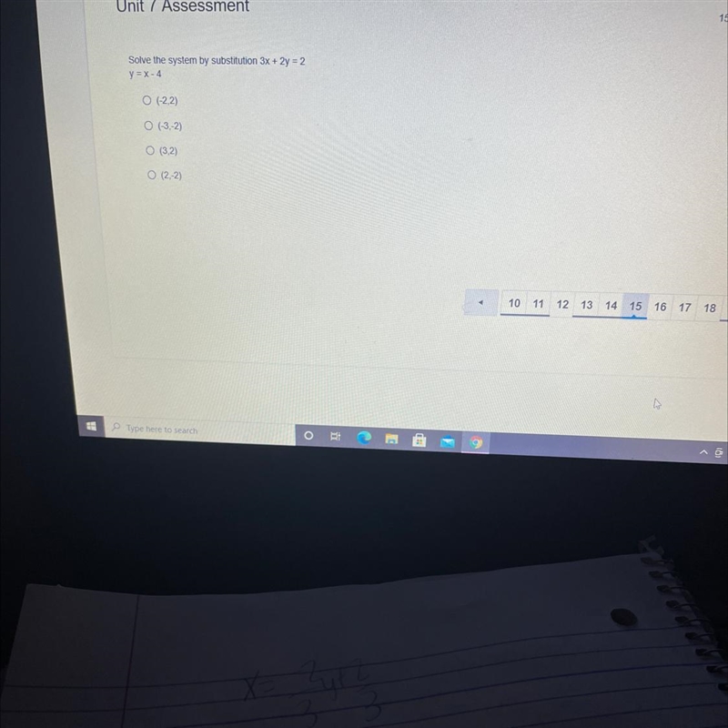 Solve the system by substitution 3x + 2y = 2 y = X-4-example-1