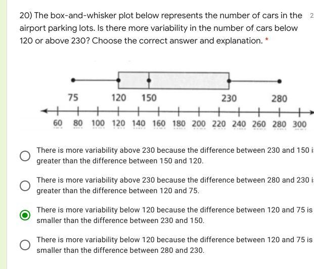 The box-and-whisker plot below represents the number of cars in the airport parking-example-1