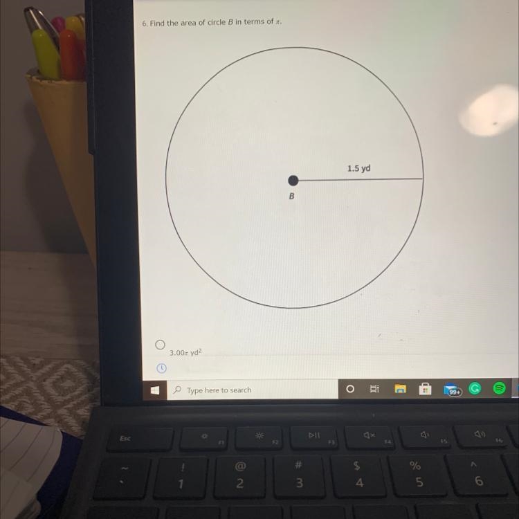 6. Find the area of circle Bin terms of 1.5 yd B-example-1