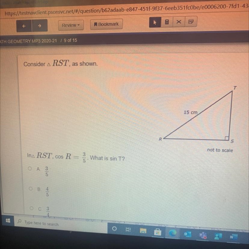 Consider a RST, as shown In rest cos r=3/5. What is sin t?-example-1