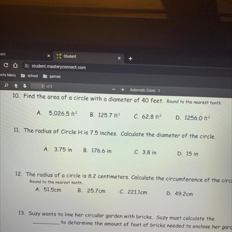 Find the area of circle with a diameter of 40 feet. Round to the nearest tenth.-example-1