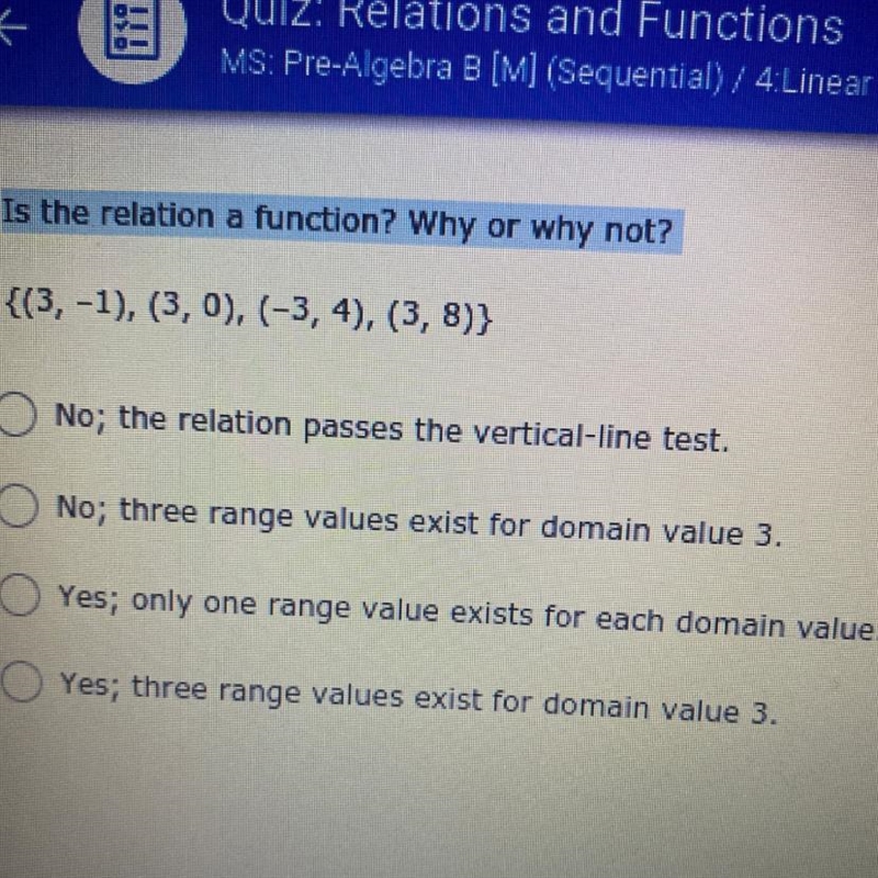 Is the relation a function why or why not???-example-1