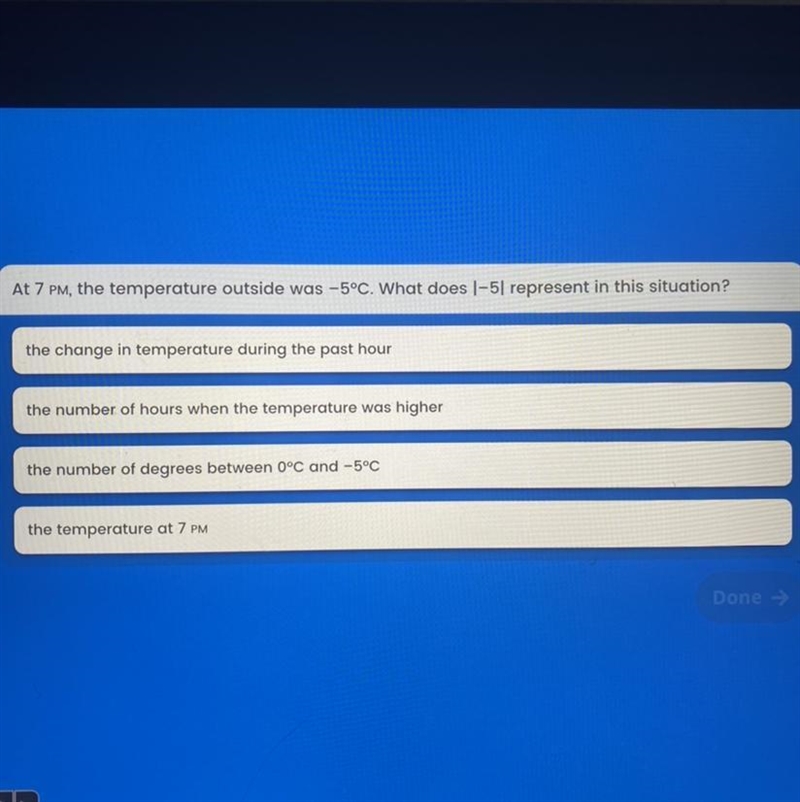 At 7 PM, the temperature outside was -5°C. What does 1-5 represent in this situation-example-1