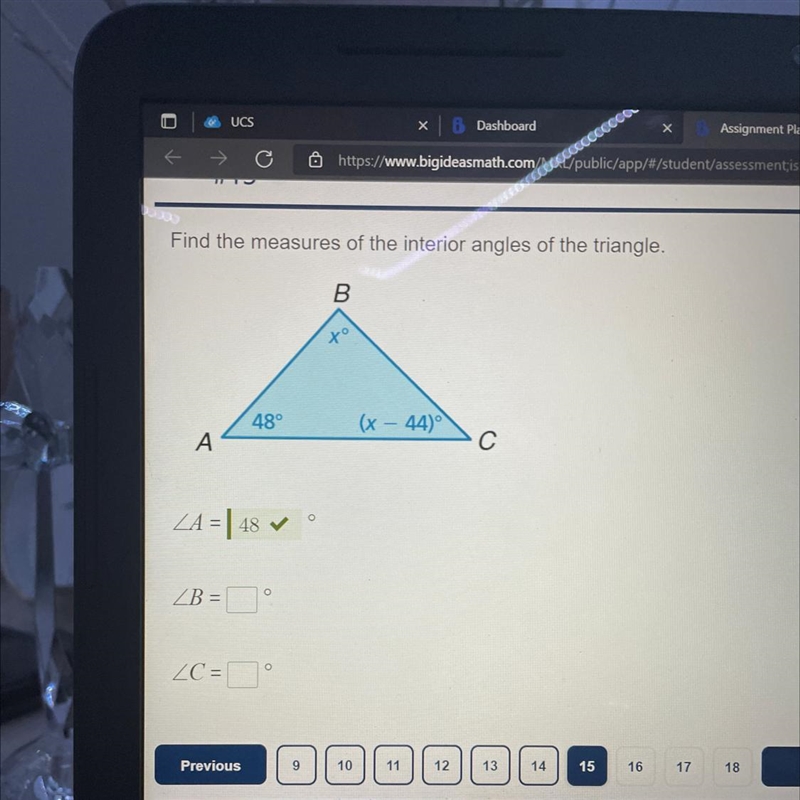 Find the measures of the interior angles of the triangle,-example-1