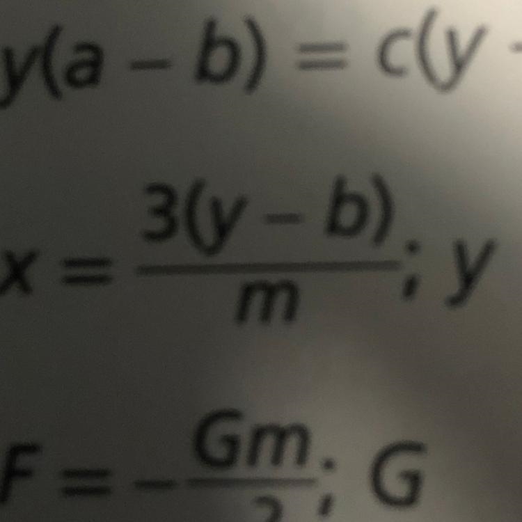 X= 3(y-b)/m solving for y its 3(y-b) over m-example-1