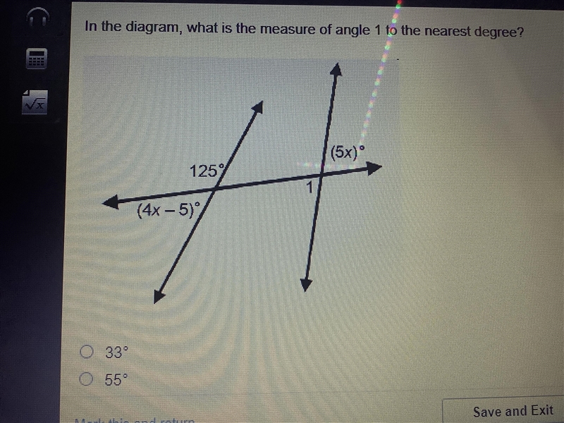 In the diagram, what is the measure of angle 1 to the nearest degree?-example-1