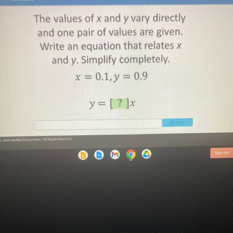 The value of x and y vary directly and one pair of values are given write and equation-example-1