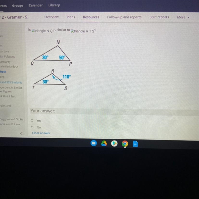 Are these triangles similar?-example-1