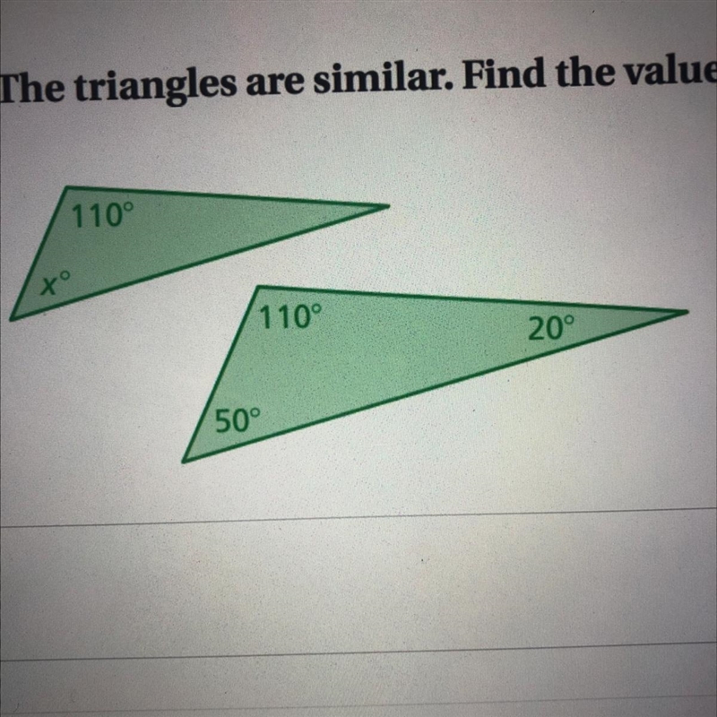 The triangles are similar. Find the value of x. Show all work-example-1