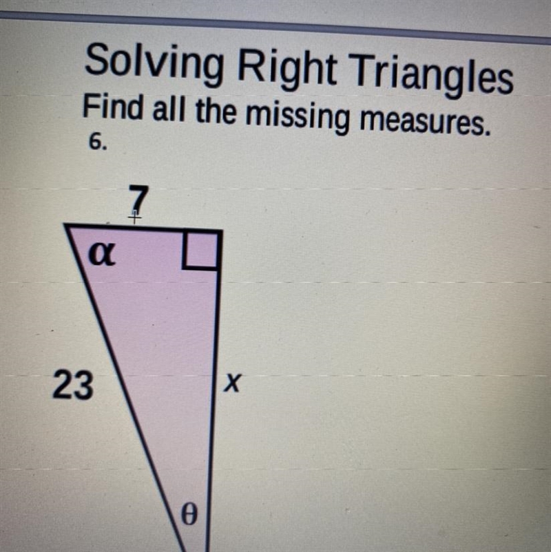 Solving Right Triangles Find all the missing measures. HELP A HOMIE OUT-example-1