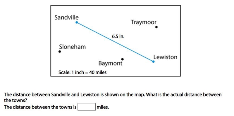 the distance between sandville and lewiston is shown on the map what is actual distance-example-1