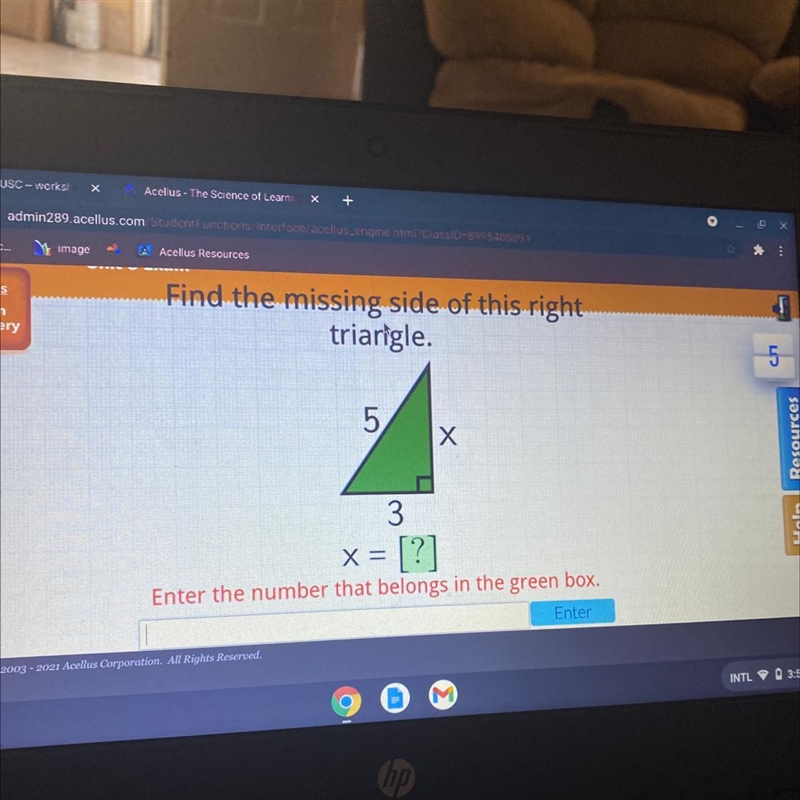 Find the missing side of this right triangle-example-1