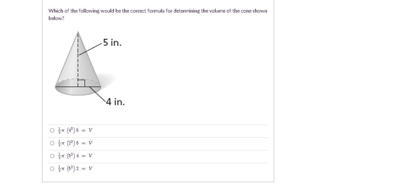 Pls halp Which of the following would be the correct formula for determining the volume-example-1