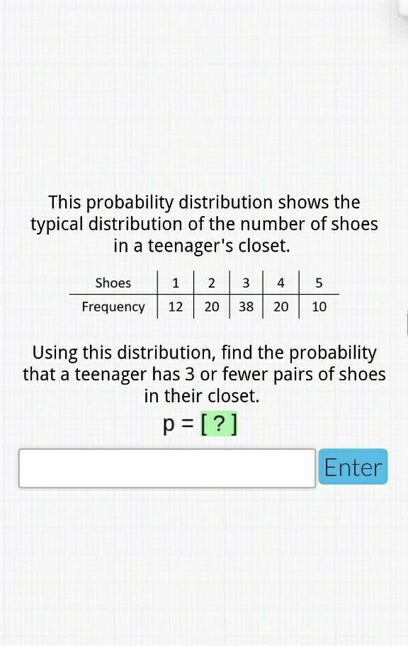 using this distribution find the probability that a teenager has 3 or fewer pairs-example-1