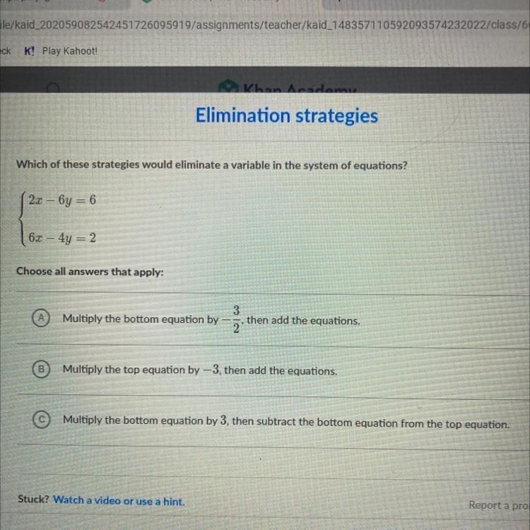 Which of these strategies would eliminate a variable in the system of equations? 2x-example-1