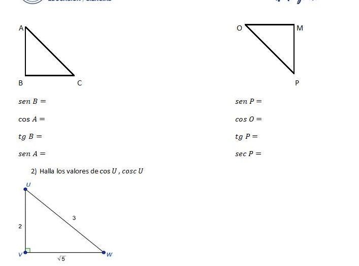 1) Escribe las funciones trigonométricas pedidas dados los siguientes triángulos rect-example-1