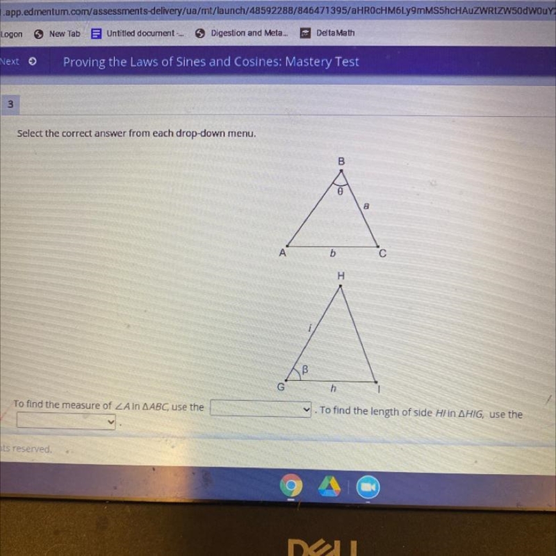 Select the correct answer from each drop-down menu. H To find the measure of Ain ABC-example-1