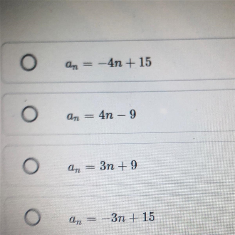 In a sequence of numbers, a3=3, a4=7, a5=11, a6=15 a7=19. Based on this information-example-1