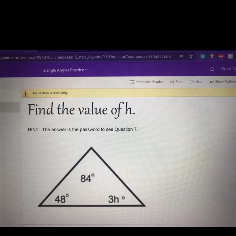 This section is read-only. Find the value of h. HINT: The answer is the password to-example-1