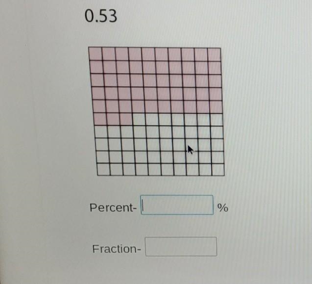 Use the decimal grid to write the percent and fraction equivalents. 0.53 ​-example-1