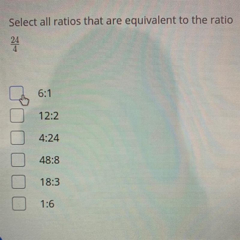 Someone help this question is worth 50 points! What ratios are equivalent to the ratio-example-1