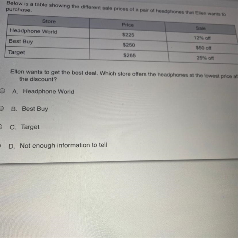 A. Headphone World B. Best Buy C. Target D. Not enough information to tell-example-1